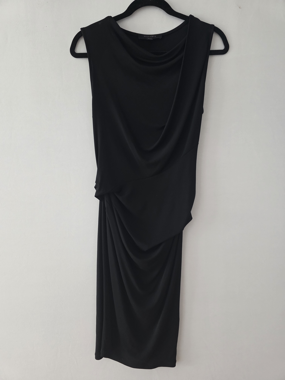 All Saints Black Sleeveless Draped Midi Dress